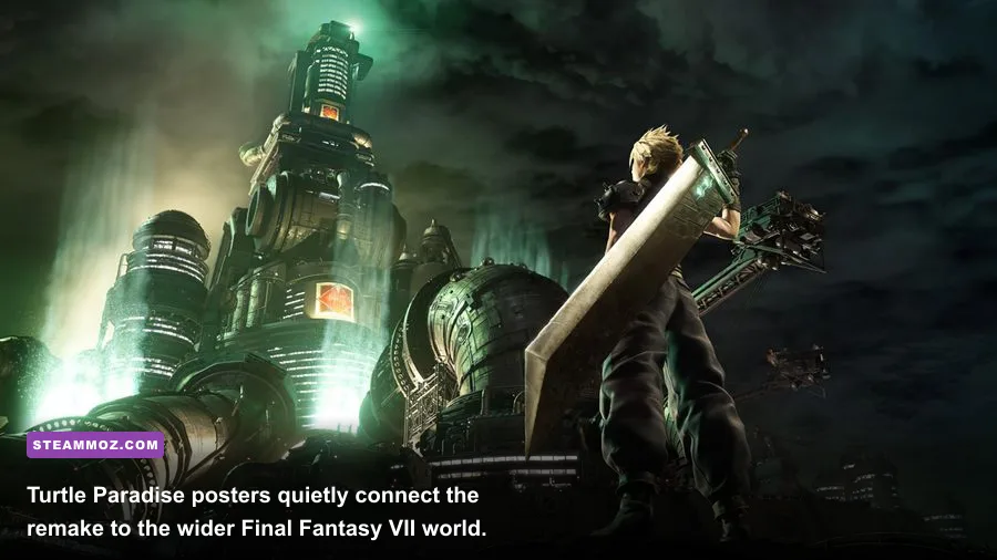 Turtle Paradise advertisement hidden inside Shinra Headquarters in Final Fantasy VII Remake