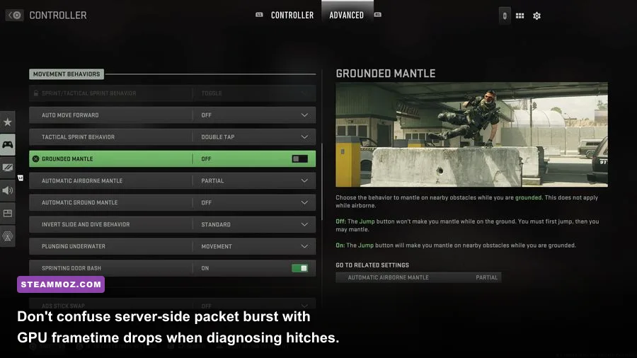 In-game Call of Duty telemetry displaying packet burst icons and framerate counters