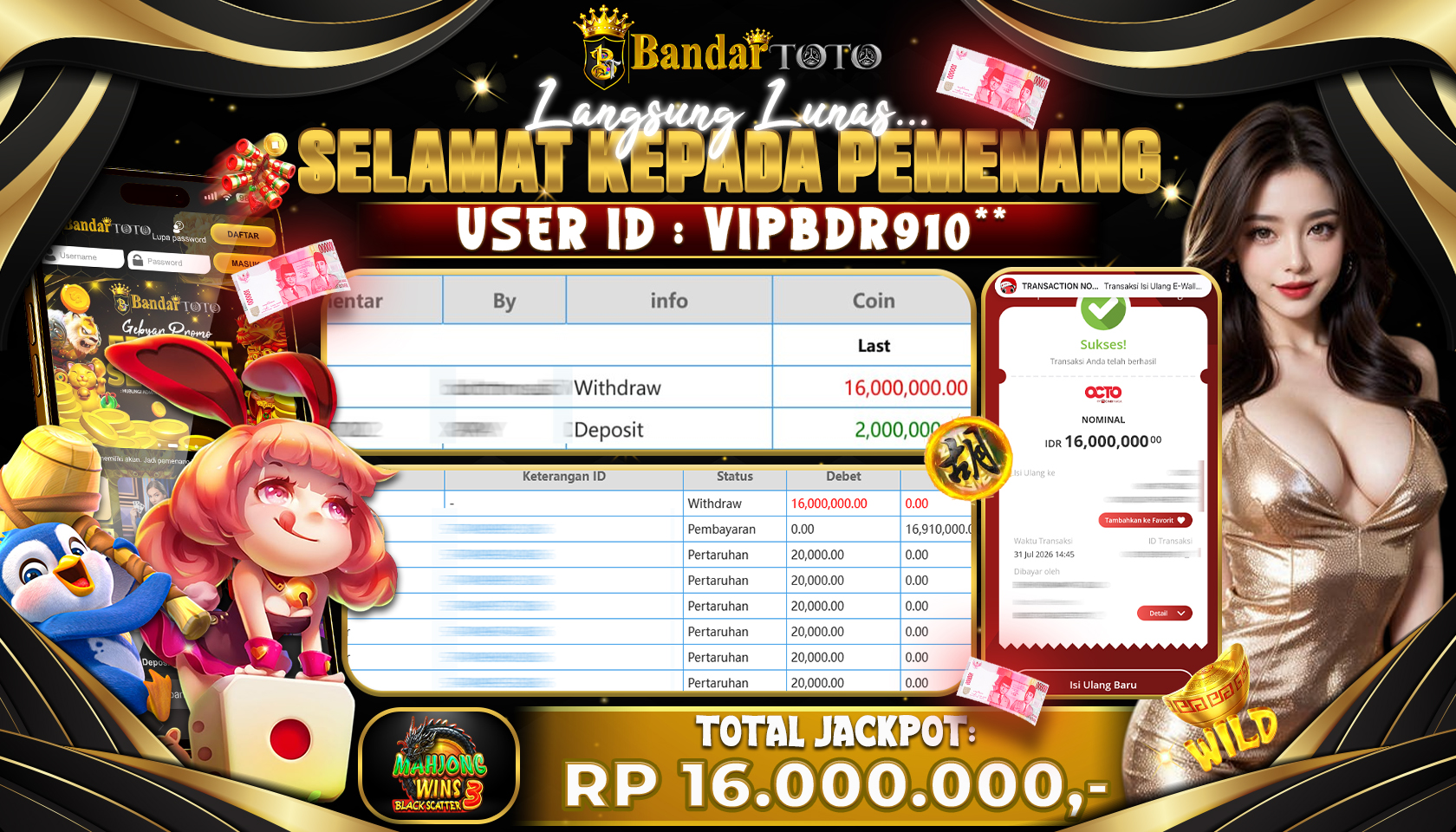 BANDARTOTO JACKPOT PP-MAHJONG WINS 3 16 JUTA DIBAYAR LUNAS,-