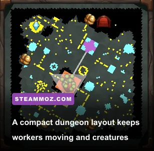 Dungeons 4 underground dungeon layout with creature rooms and gold deposits