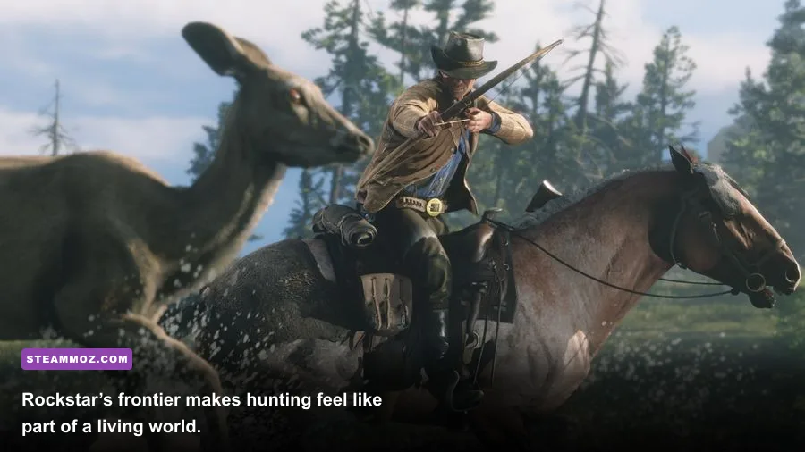 Red Dead Redemption 2 hunting a legendary buck in the wilderness