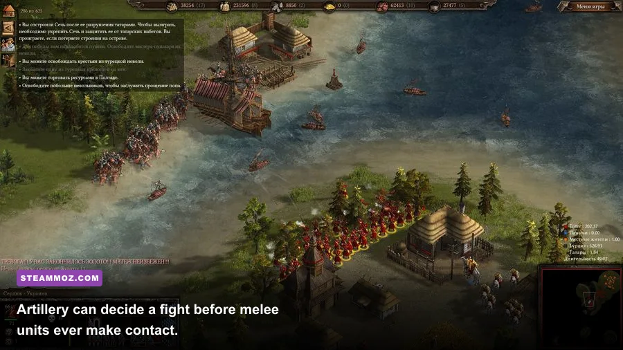 Cossacks 3 artillery firing into infantry during a large battle
