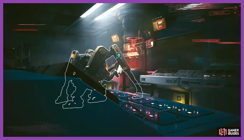 V activating a maintenance terminal while avoiding Cerberus in Somewhat Damaged