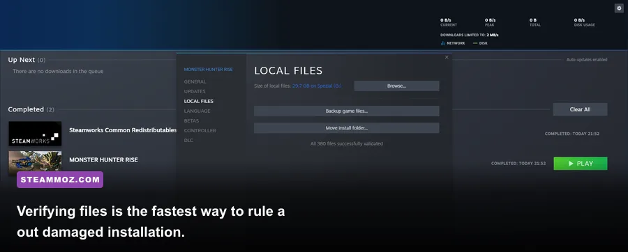 Steam properties window verifying Barotrauma game files on PC