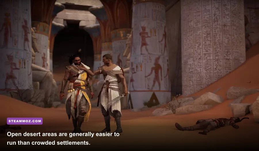 Bayek riding through the Egyptian desert in Assassin's Creed Origins