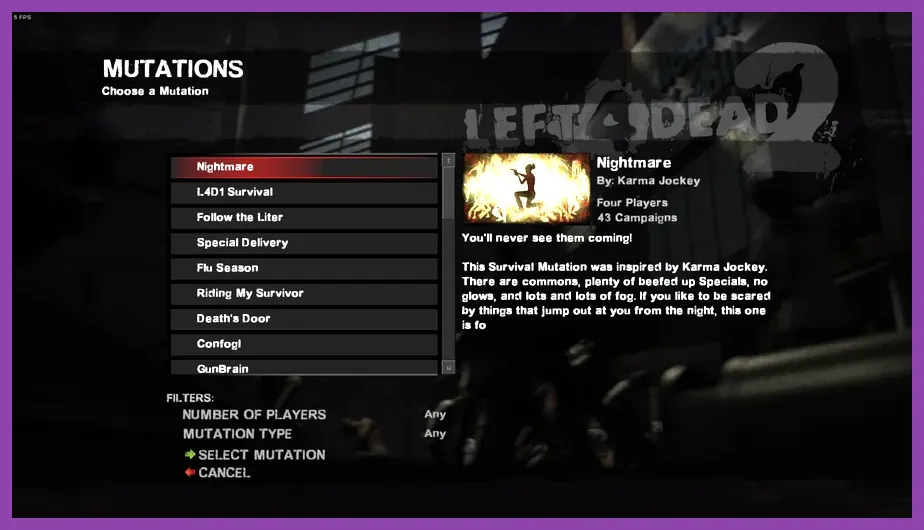 Left 4 Dead 2 Mutations screen