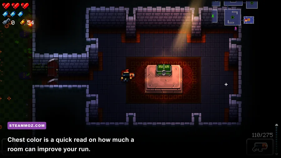 Enter the Gungeon chest room showing different chest rarities