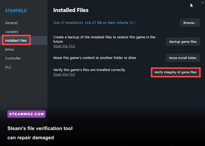 Steam verify integrity of game files option used to repair FORMIDO