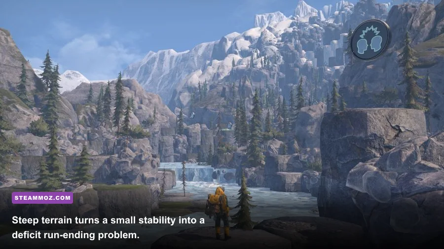 Insurmountable character climbing a steep mountain route