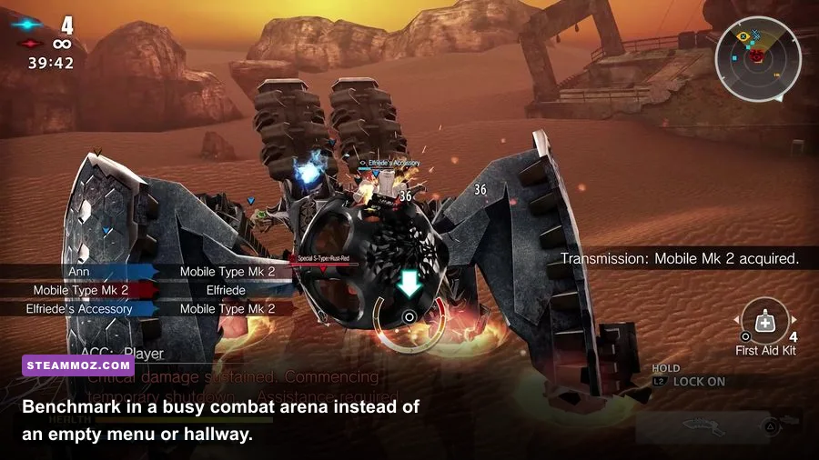 Freedom Wars Remastered PC performance benchmark during an Abductor arena mission