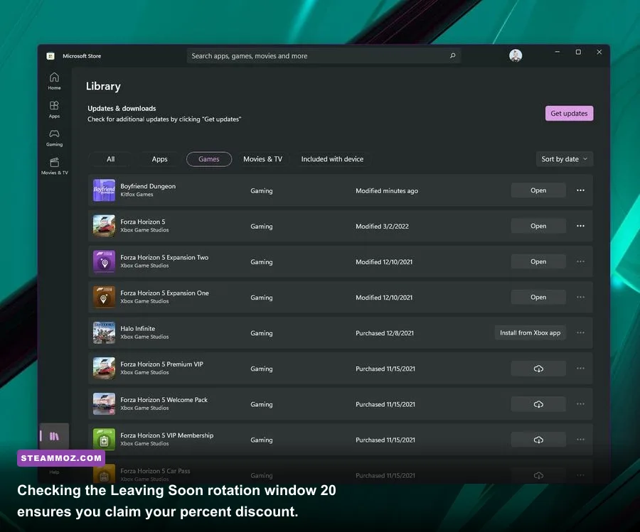 PC Game Pass Leaving Soon section showing expiring catalog titles