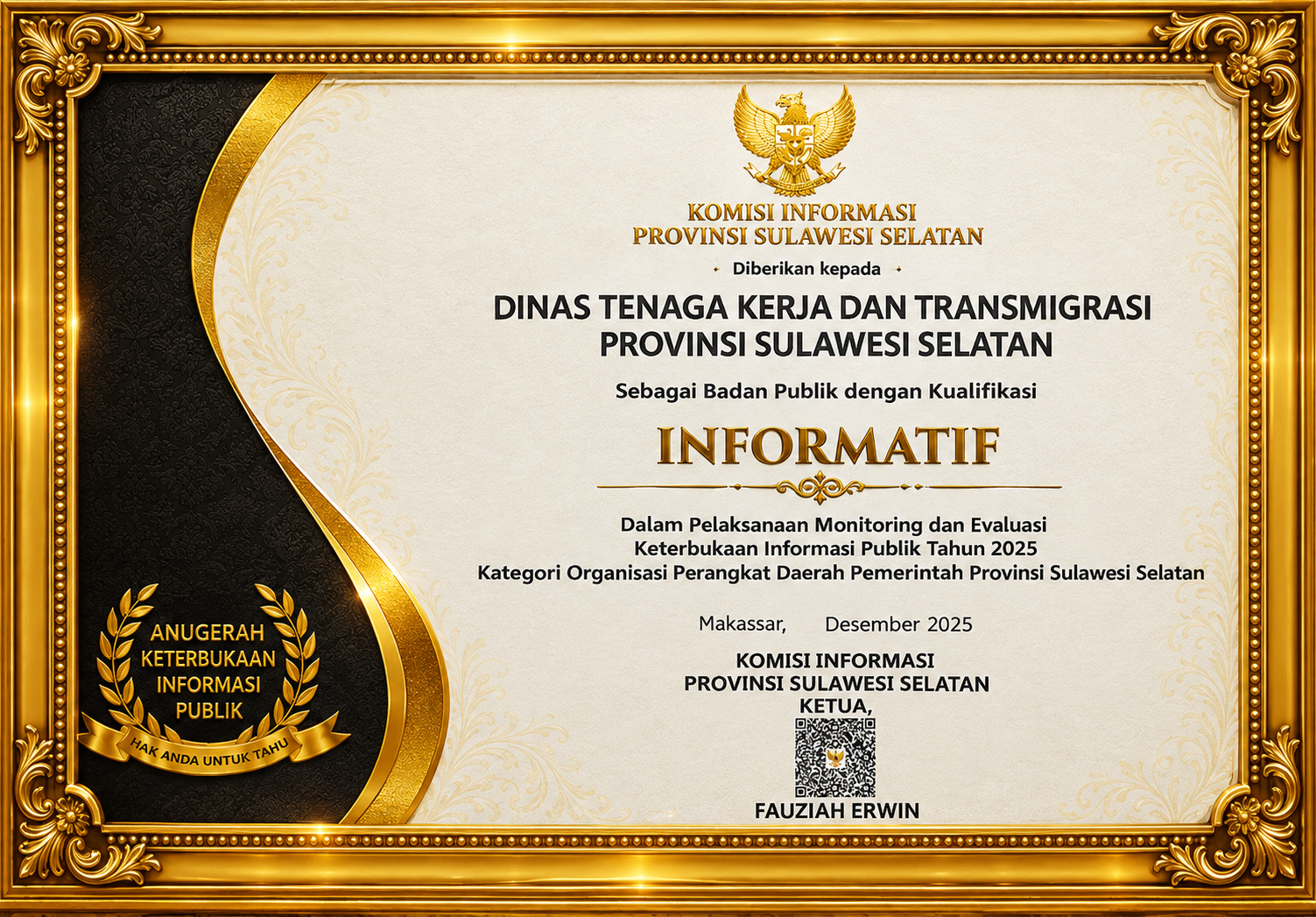 Meniti Jalan Keterbukaan Informasi, PPID Pelaksana Disnakertrans Sulsel Akhirnya Raih Predikat Informatif