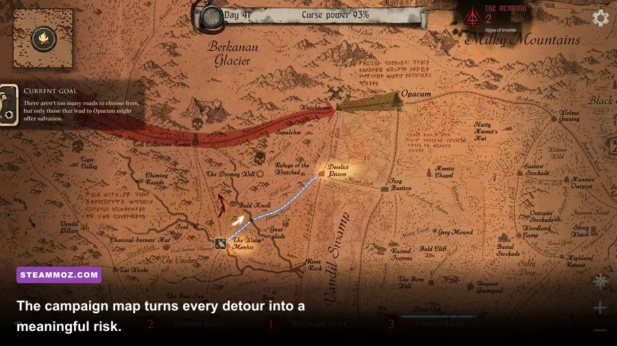 Ash of Gods Redemption campaign map showing the party's route