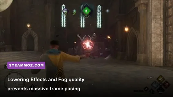 Explosive magical spell dueling in Hogwarts Legacy testing particle effect performance