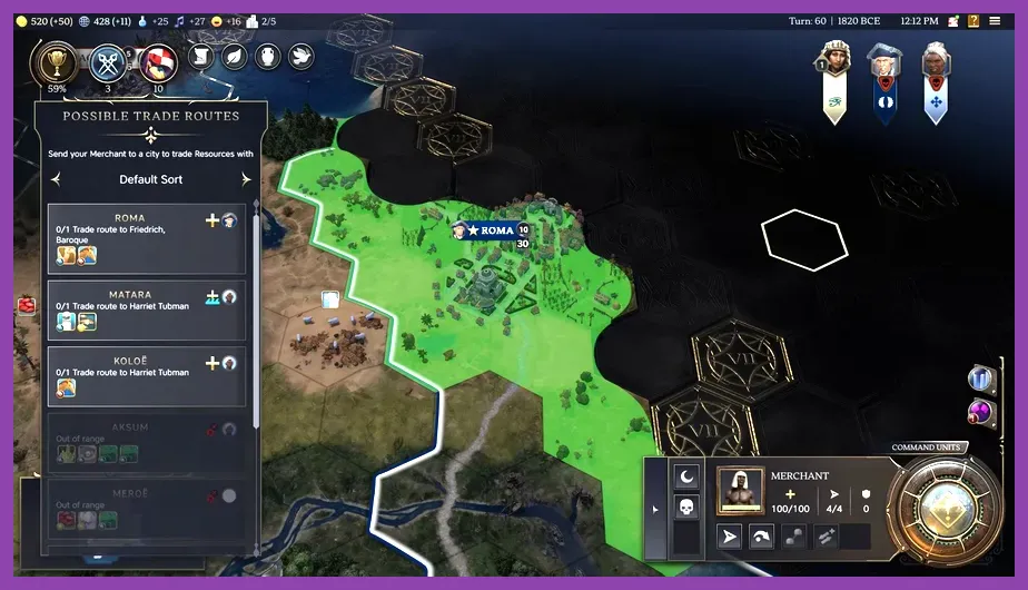 Caravan moving across hex tiles trading materials in Civilization 7