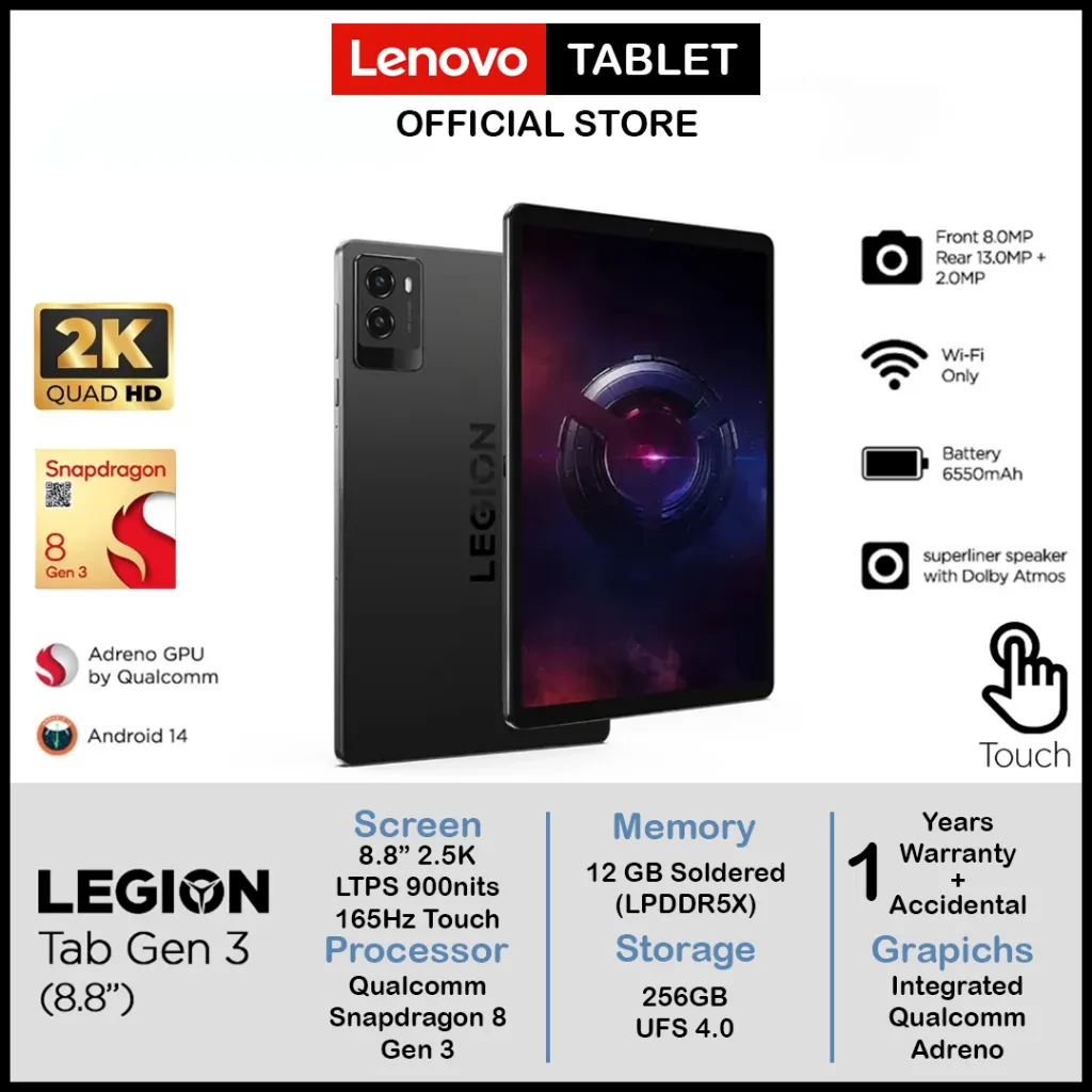 Lenovo Legion Tab Snapdragon 8 Gen 3 12/256GB Android 14 8.8 Inch 2.5K LTPS 165Hz Gaming Tab 79ID