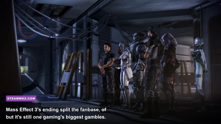 Commander Shepard facing the final choice at the Citadel in Mass Effect 3