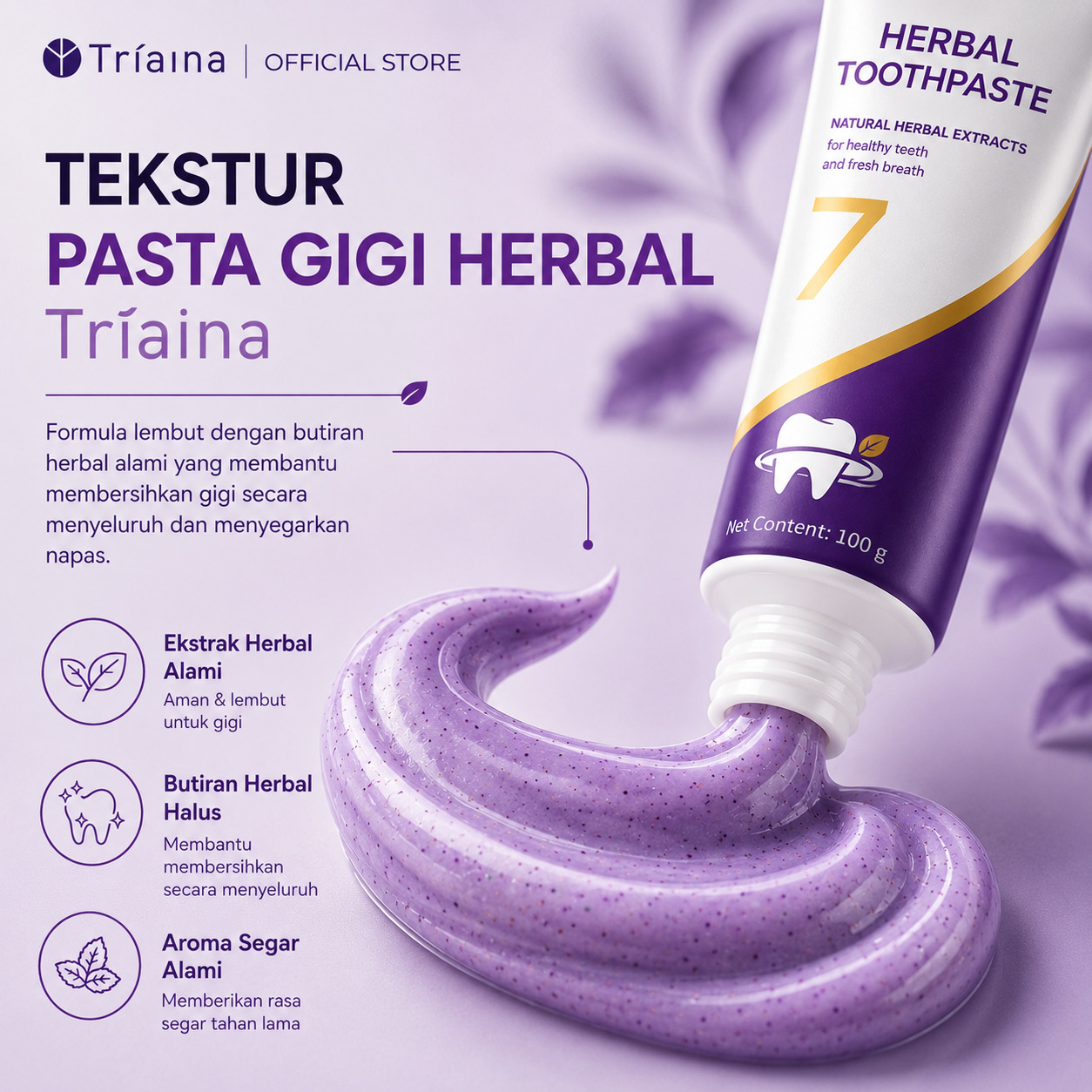 Tekstur pasta gigi herbal Tríaina