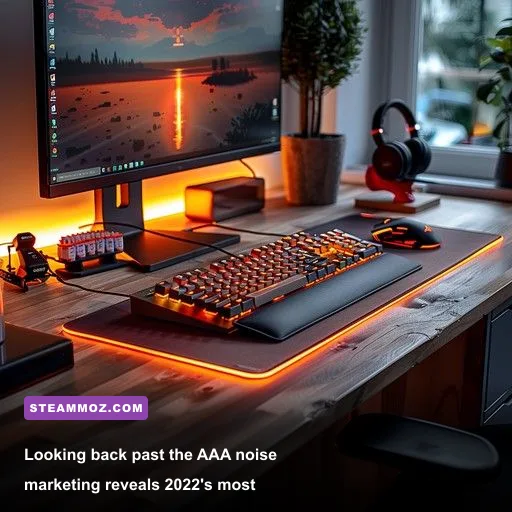 Modern PC gaming battle station showcasing indie game libraries on a high-refresh display