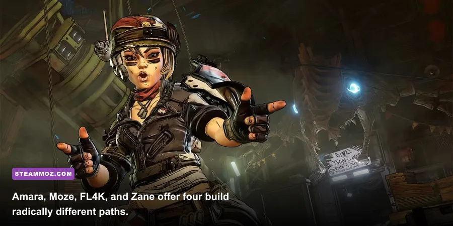 The four playable Vault Hunters from Borderlands 3