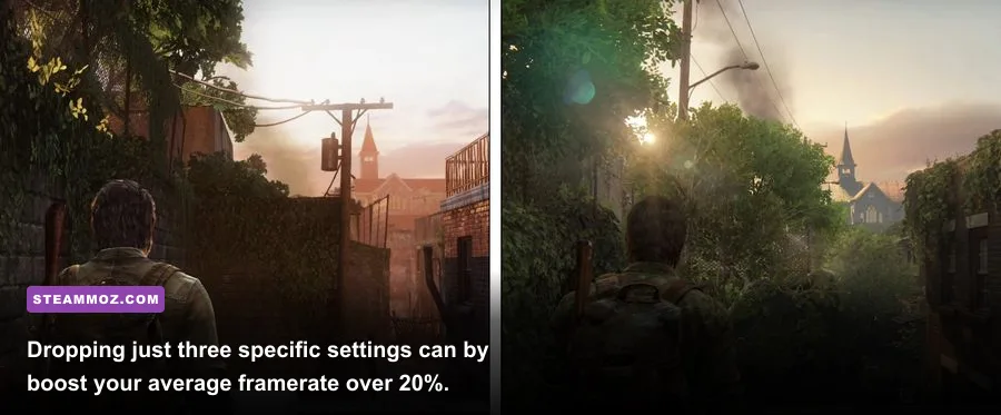 Side-by-side graphical comparison of The Last of Us Part I running at High versus Low presets