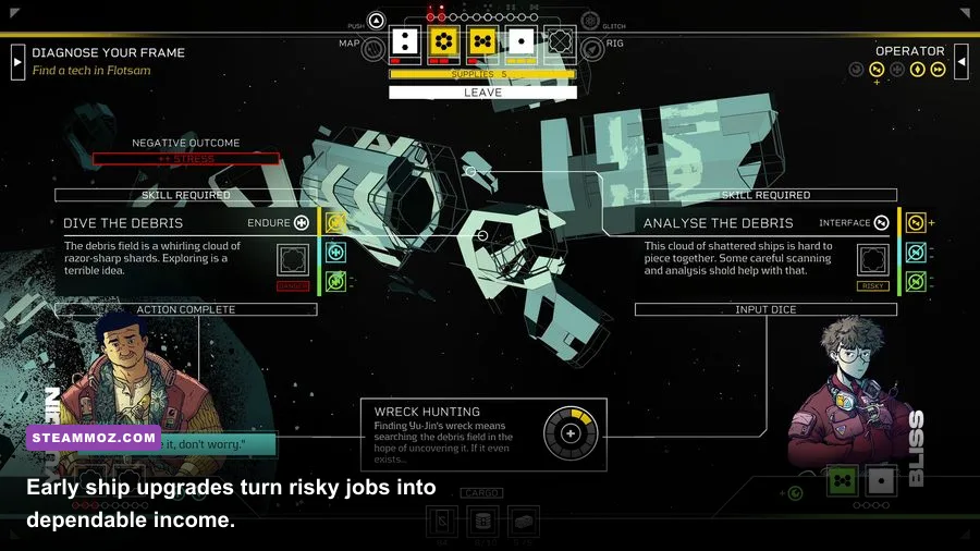 Citizen Sleeper 2 ship upgrade interface and resource management