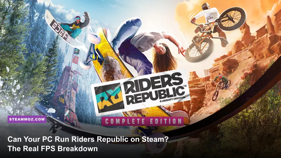 Riders Republic rider crossing a snowy mountain landscape on PC