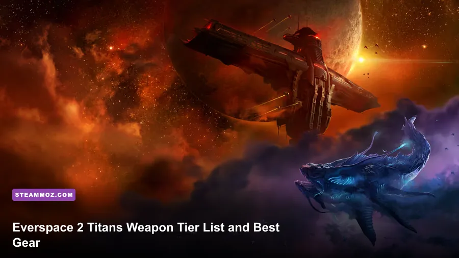 EVERSPACE 2 Titans DLC ship fighting a massive Dreadnought in space