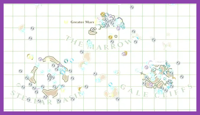 Dredge in-game map showing the Marrows archipelago