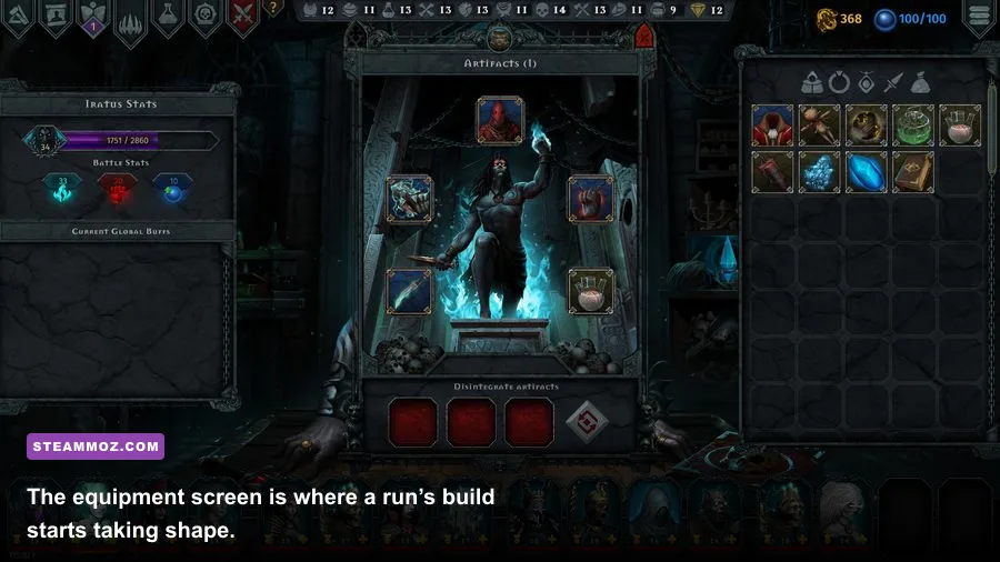 Iratus Lord of the Dead equipment and artifact inventory screen