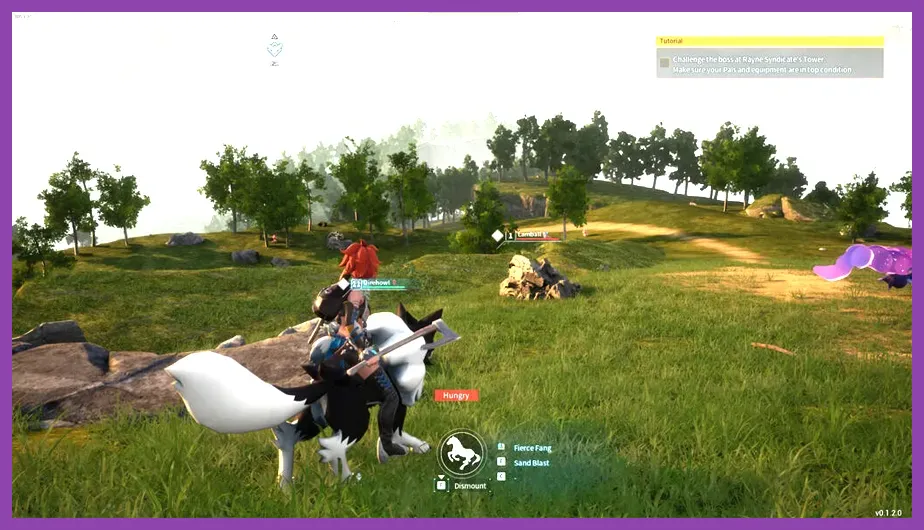 Rushoar and Direhowl wild Pals roaming the starting area in Palworld