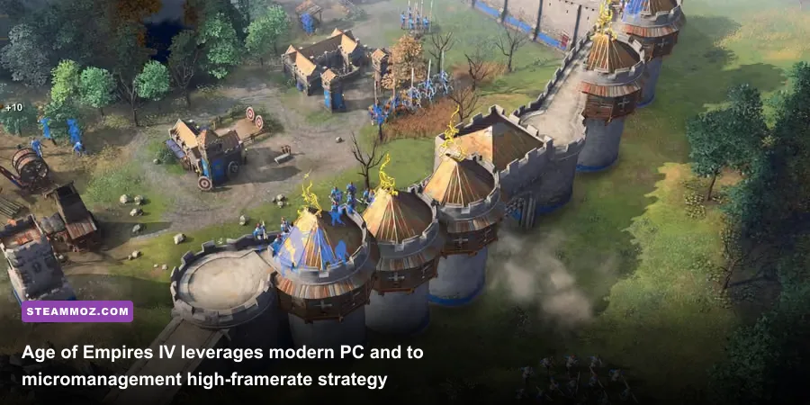 English longbowmen defending a fortified stone castle wall in Age of Empires IV