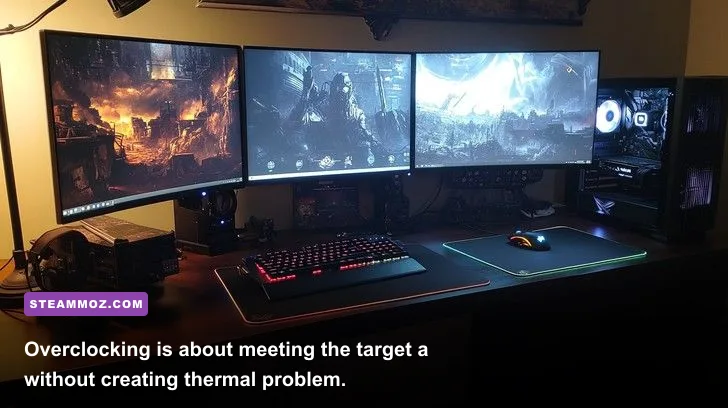 PC Building Simulator BIOS screen displaying CPU multiplier and voltage overclock settings