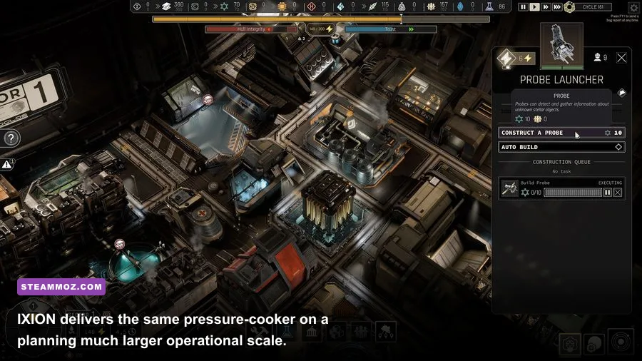 IXION space station interior divided into sectors with resources and crew management