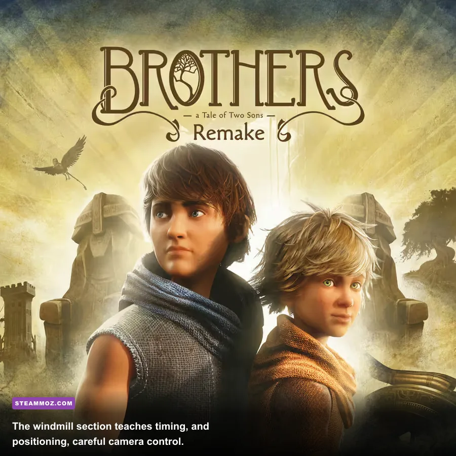 Naia and Naiee exploring the windmill area in Brothers A Tale of Two Sons Remake