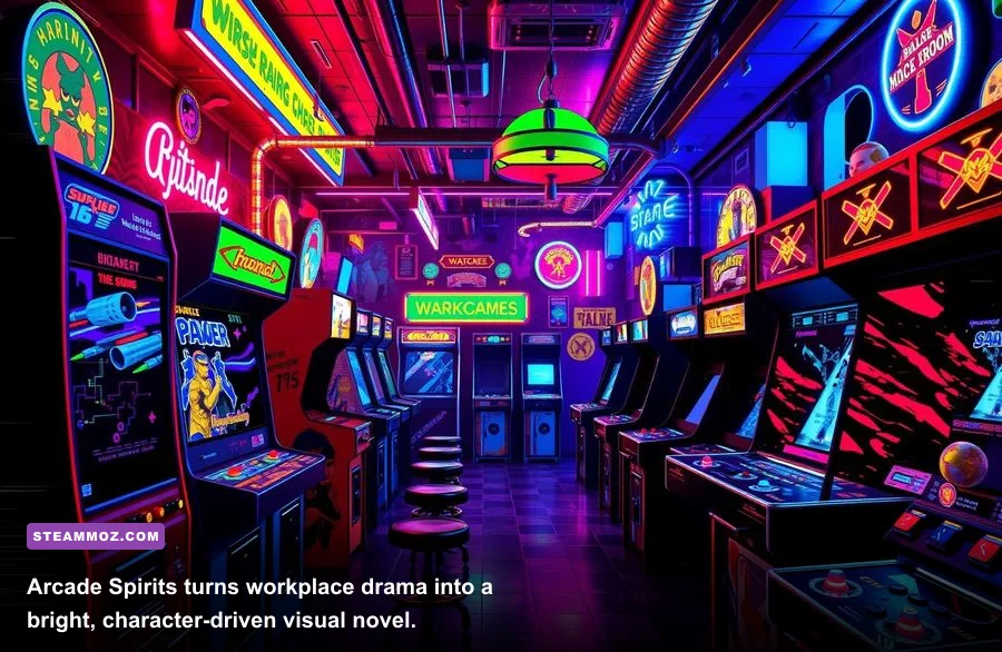 Arcade Spirits neon arcade with colorful cabinets