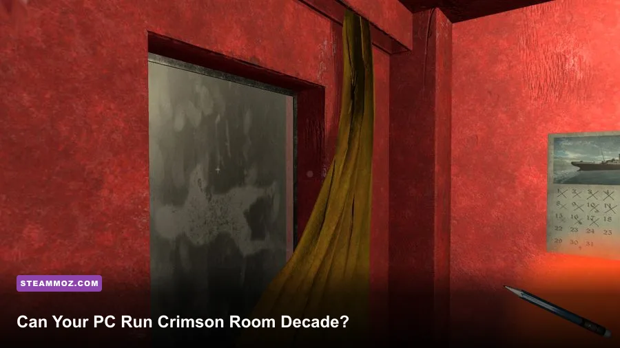 Crimson Room Decade escape room gameplay showing the locked red room