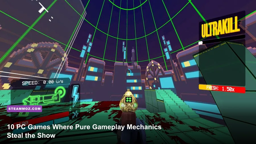 High-octane retro movement shooter gameplay in ULTRAKILL cyber grind arena
