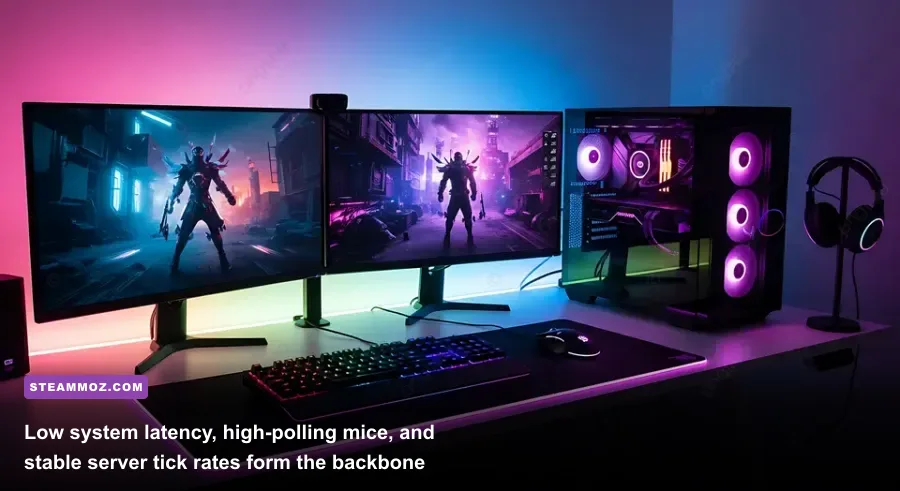 High refresh rate PC gaming esports battlestation showing low-latency hardware