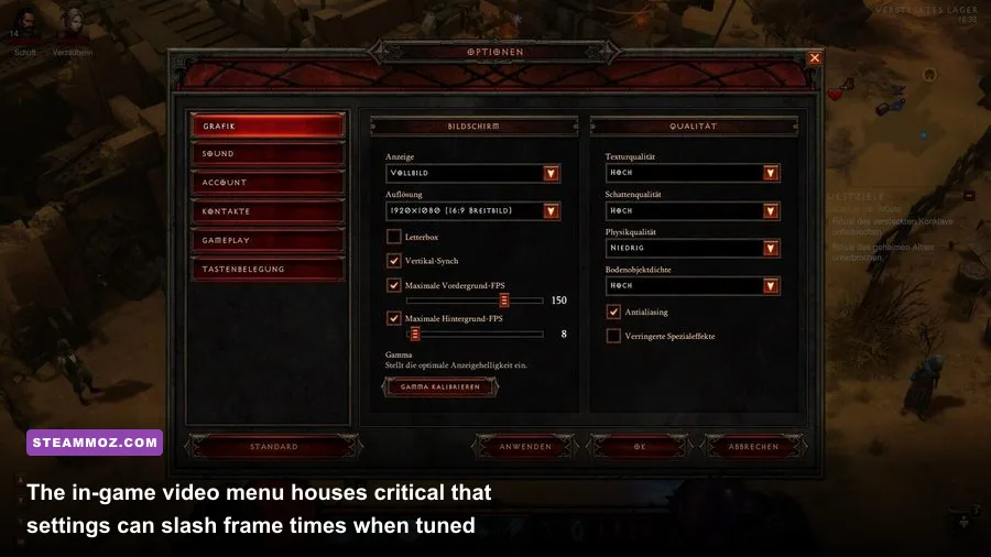 Diablo 3 PC in-game video settings and graphics options menu