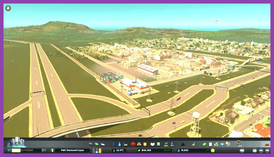 Cities Skylines 2 cargo train terminal moving industrial goods through a city