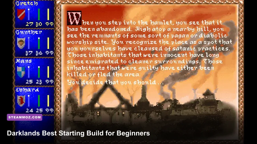 A party of adventurers traveling through medieval Germany in Darklands