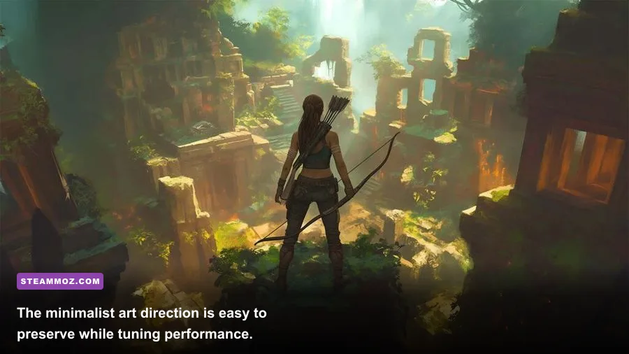 Lara Croft GO official artwork featuring Lara Croft in ancient ruins