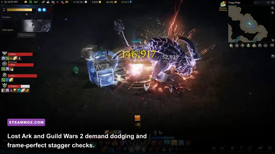 Lost Ark raid encounter showing boss telegraphs and player positioning