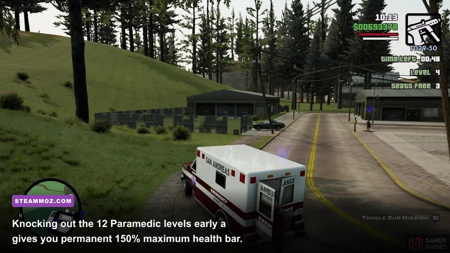 CJ driving an ambulance during the Paramedic side mission in Los Santos