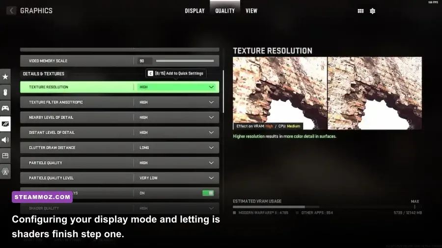 Modern Warfare 2 PC display and graphics configuration menu