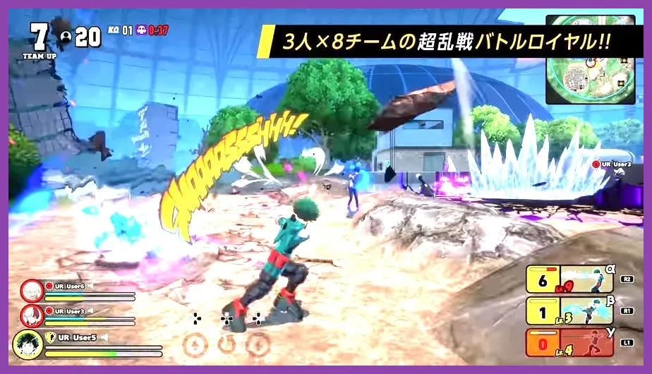 My Hero Ultra Rumble characters using quirks in battle