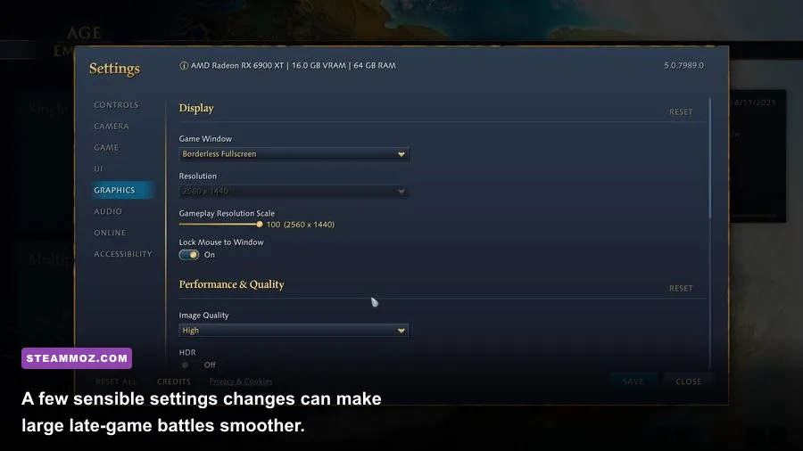 Age of Empires IV graphics settings menu for optimizing PC performance