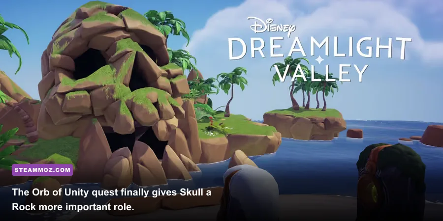 Skull Rock offshore from Dazzle Beach during the Orb of Unity quest