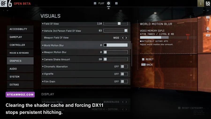 Squad in-game display and graphics configuration menu